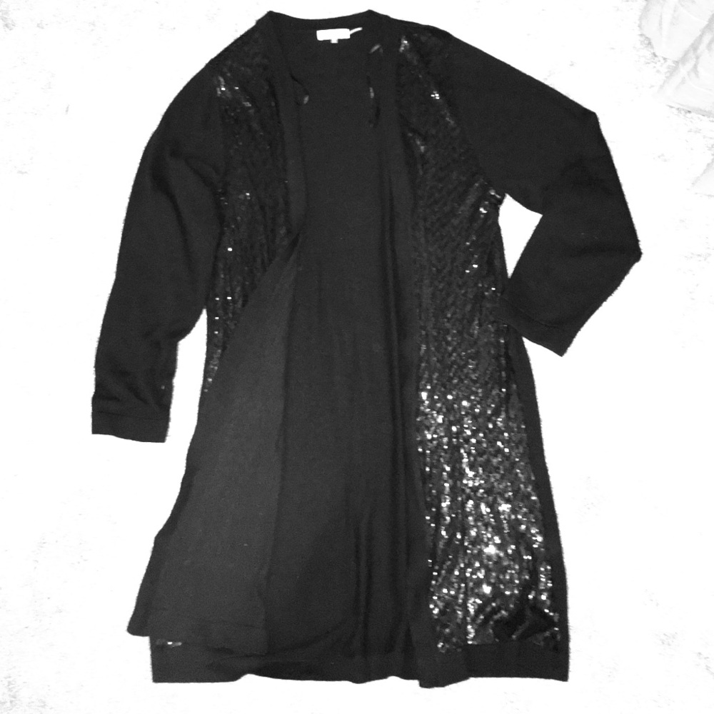 Calvin Klein Long Black Sequin Sweater Cardigan